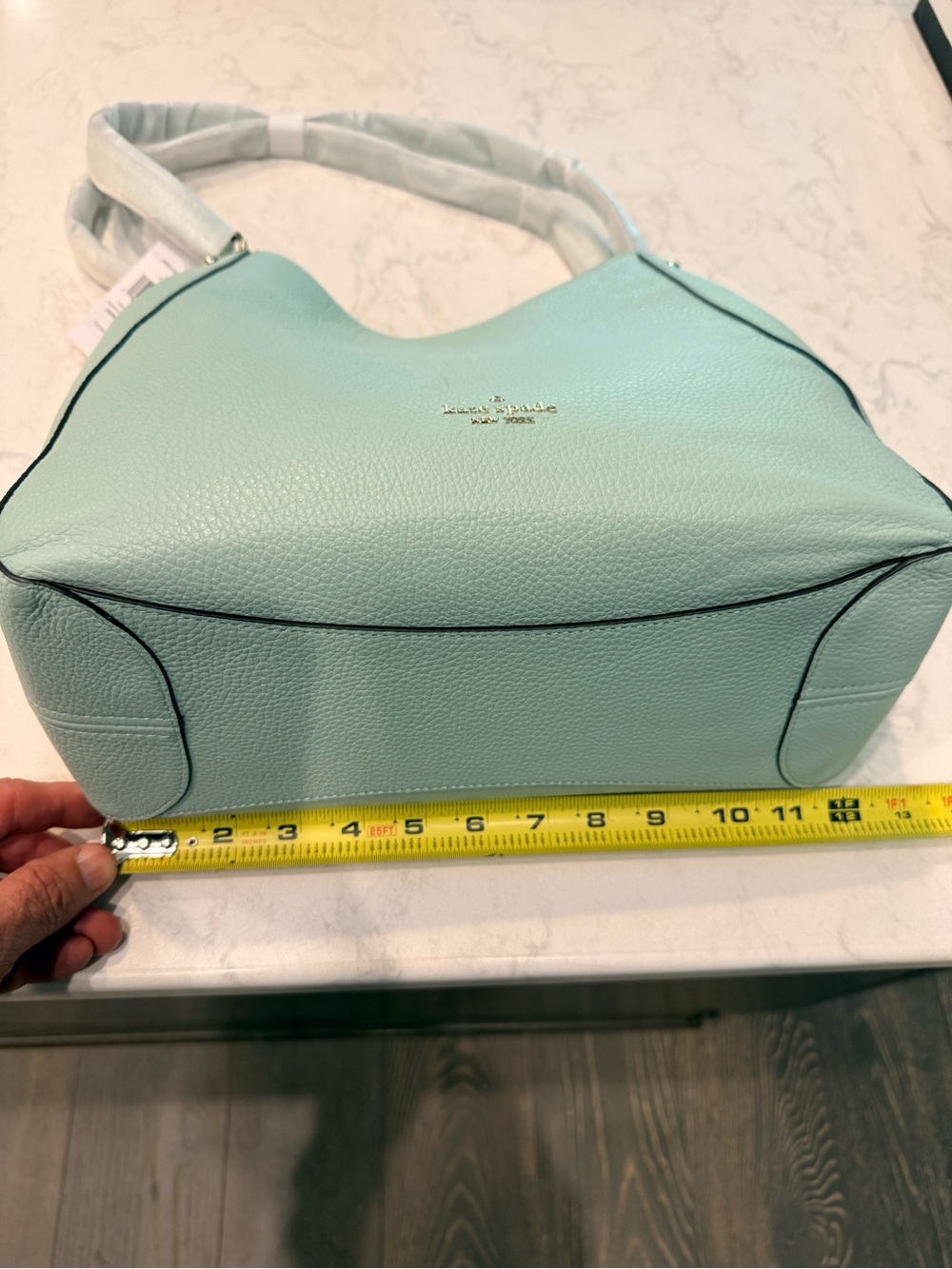 Kate Spade Light Green Pebbled Leather Shoulder Bag with Black Piping - Picture 8 of 10